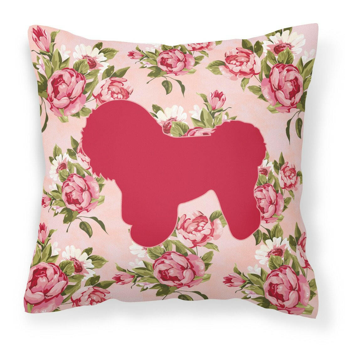 Bichon Frise Shabby Chic Pink Roses  Fabric Decorative Pillow BB1107-RS-PK-PW1414 - the-store.com
