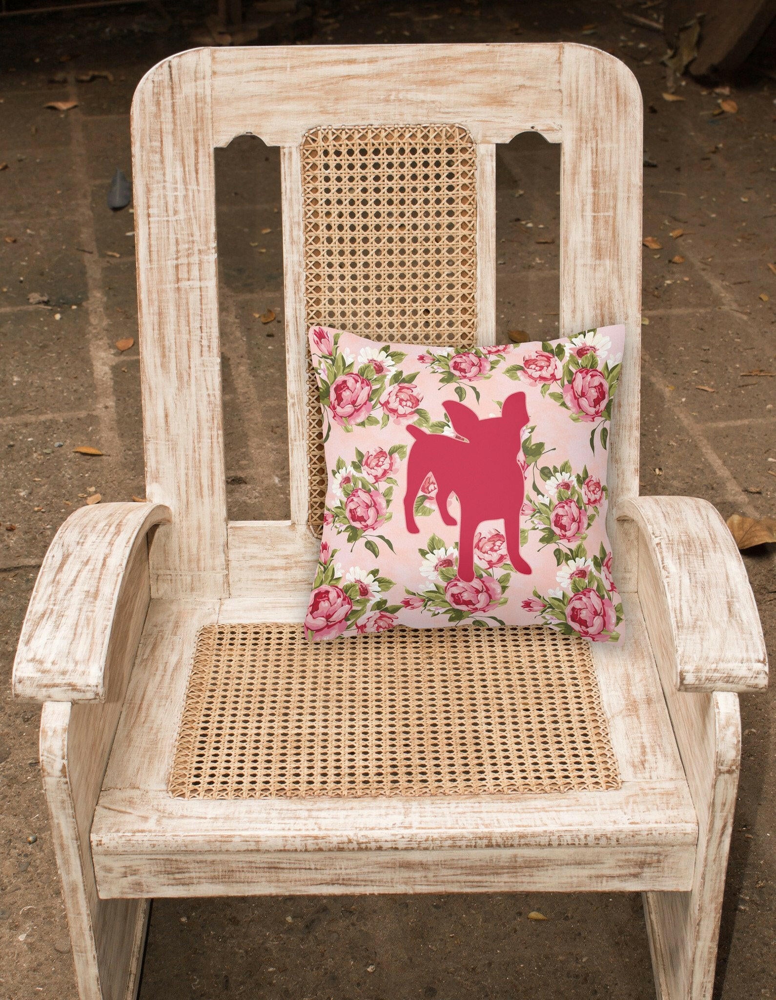 Chihuahua Shabby Chic Pink Roses  Fabric Decorative Pillow BB1108-RS-PK-PW1414 - the-store.com