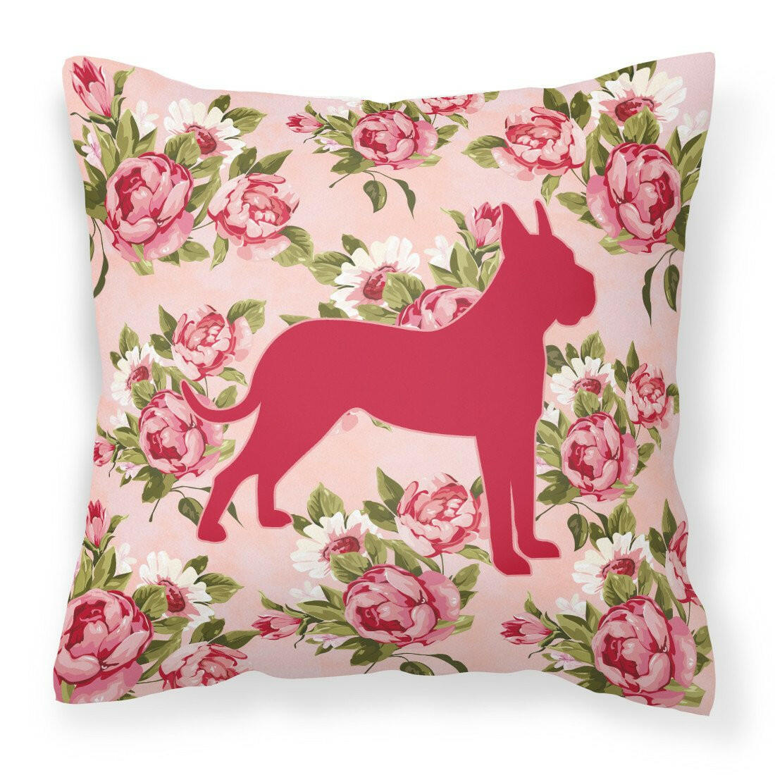 Boxer Shabby Chic Pink Roses  Fabric Decorative Pillow BB1109-RS-PK-PW1414 - the-store.com