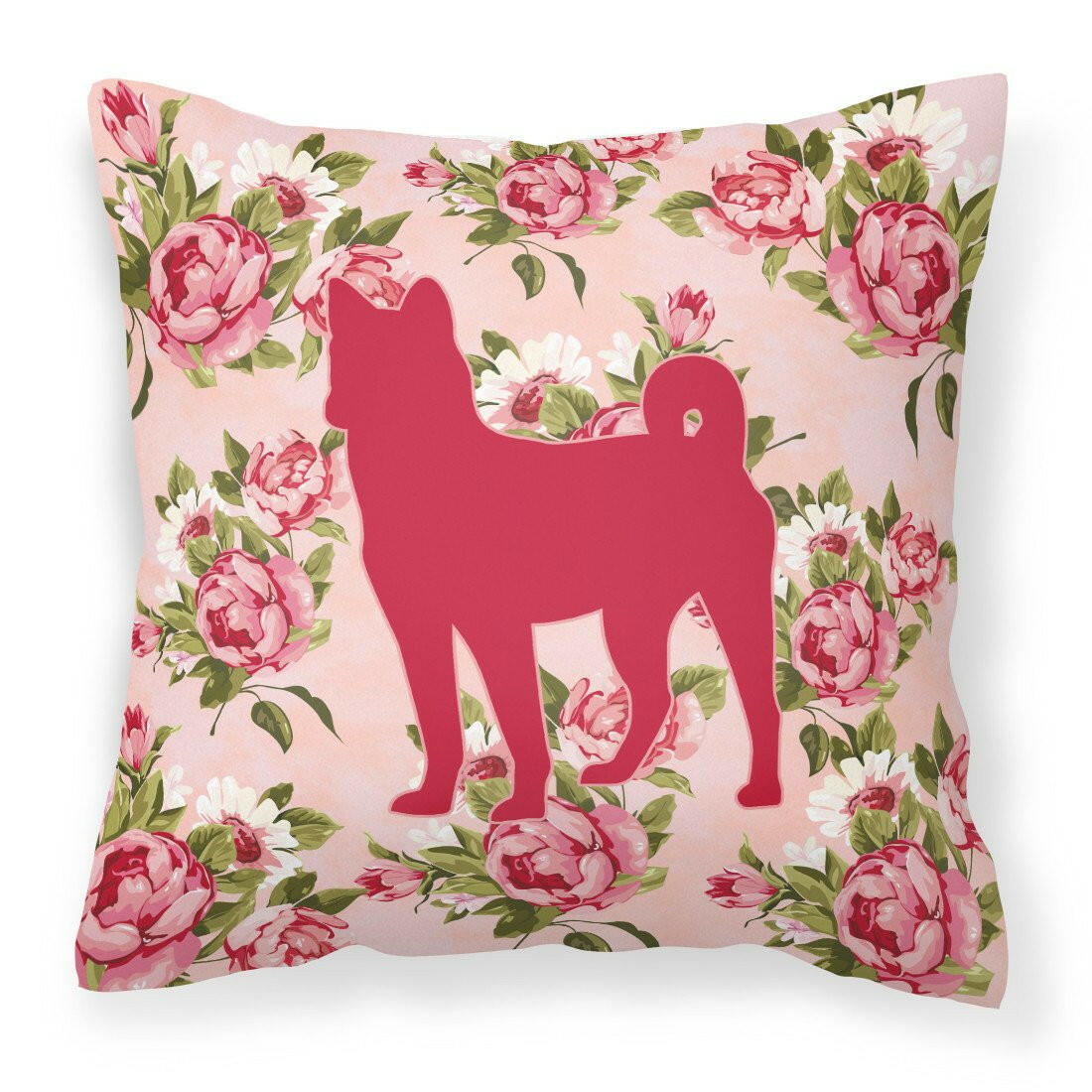 Basenji Shabby Chic Pink Roses  Fabric Decorative Pillow BB1110-RS-PK-PW1414 - the-store.com