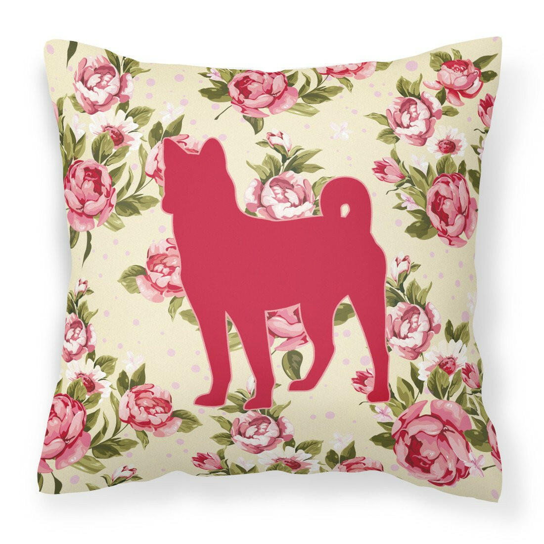 Basenji Shabby Chic Yellow Roses  Fabric Decorative Pillow BB1110-RS-YW-PW1414 - the-store.com