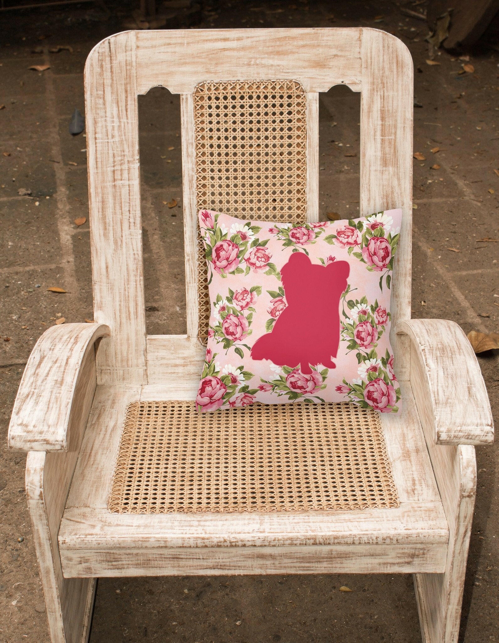 Chihuahua Shabby Chic Pink Roses  Fabric Decorative Pillow BB1115-RS-PK-PW1414 - the-store.com