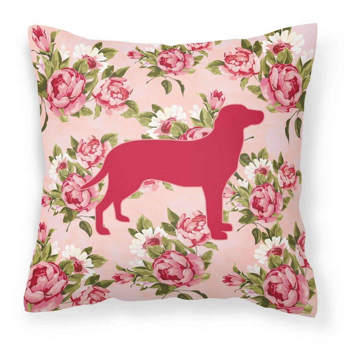Labrador Shabby Chic Pink Roses  Fabric Decorative Pillow BB1116-RS-PK-PW1414 - the-store.com