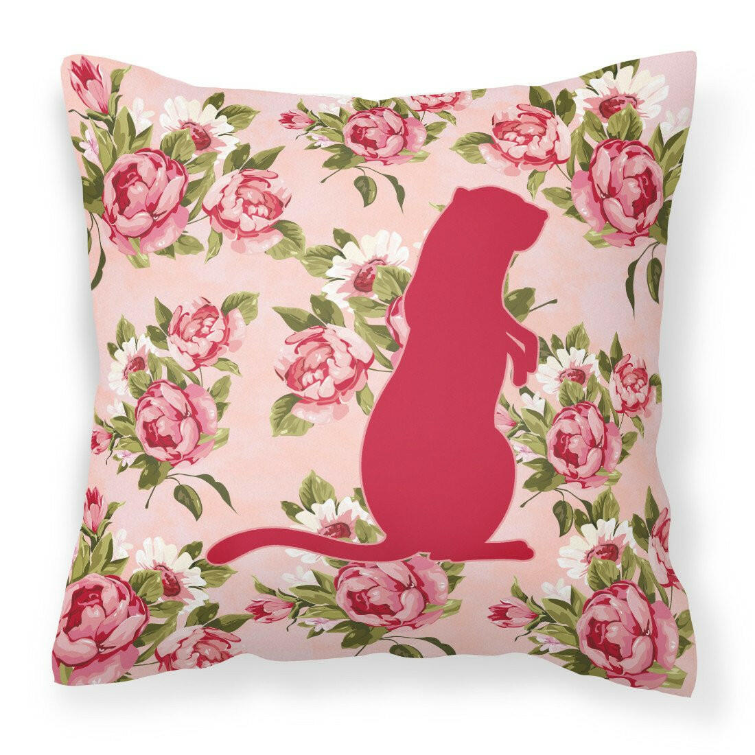 Meerkat Shabby Chic Pink Roses  Fabric Decorative Pillow BB1118-RS-PK-PW1414 - the-store.com