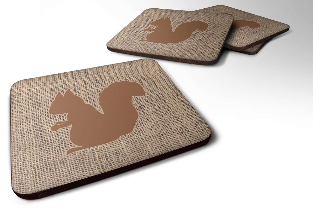 Set of 4 Squirrel Burlap and Brown Foam Coasters - the-store.com