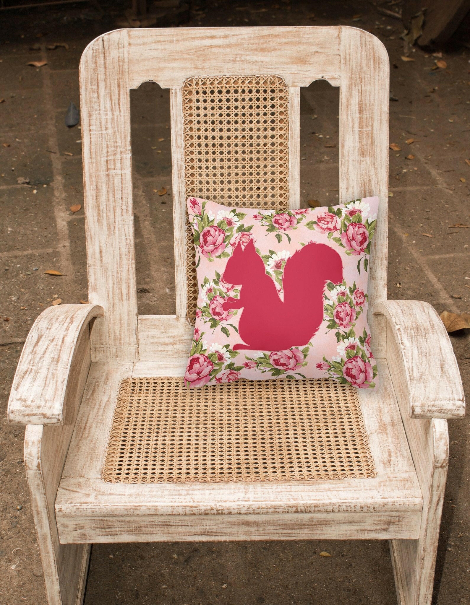 Squirrel Shabby Chic Pink Roses  Fabric Decorative Pillow BB1119-RS-PK-PW1414 - the-store.com