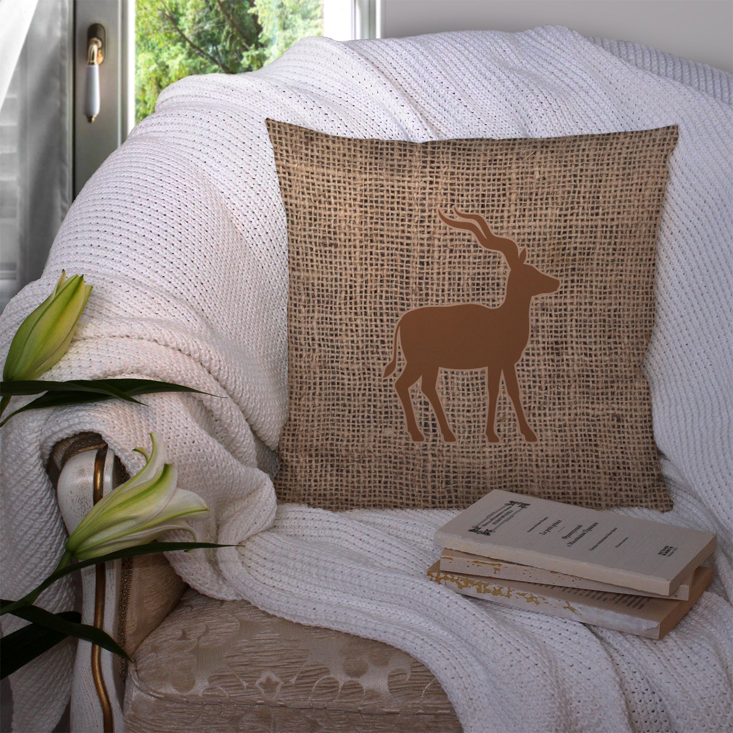 Deer Burlap and Brown   Canvas Fabric Decorative Pillow BB1121 - the-store.com