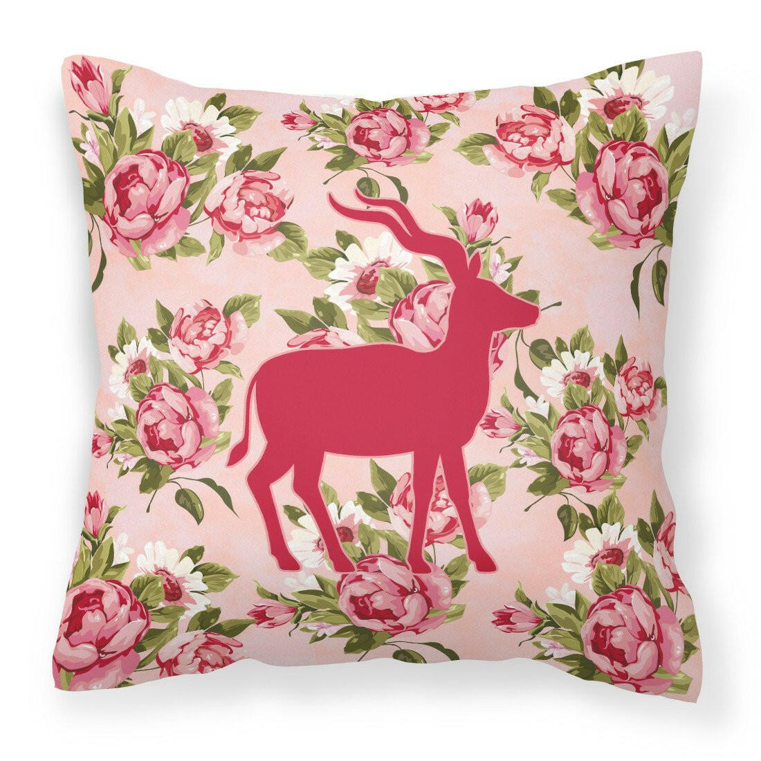 Deer Shabby Chic Pink Roses  Fabric Decorative Pillow BB1121-RS-PK-PW1414 - the-store.com