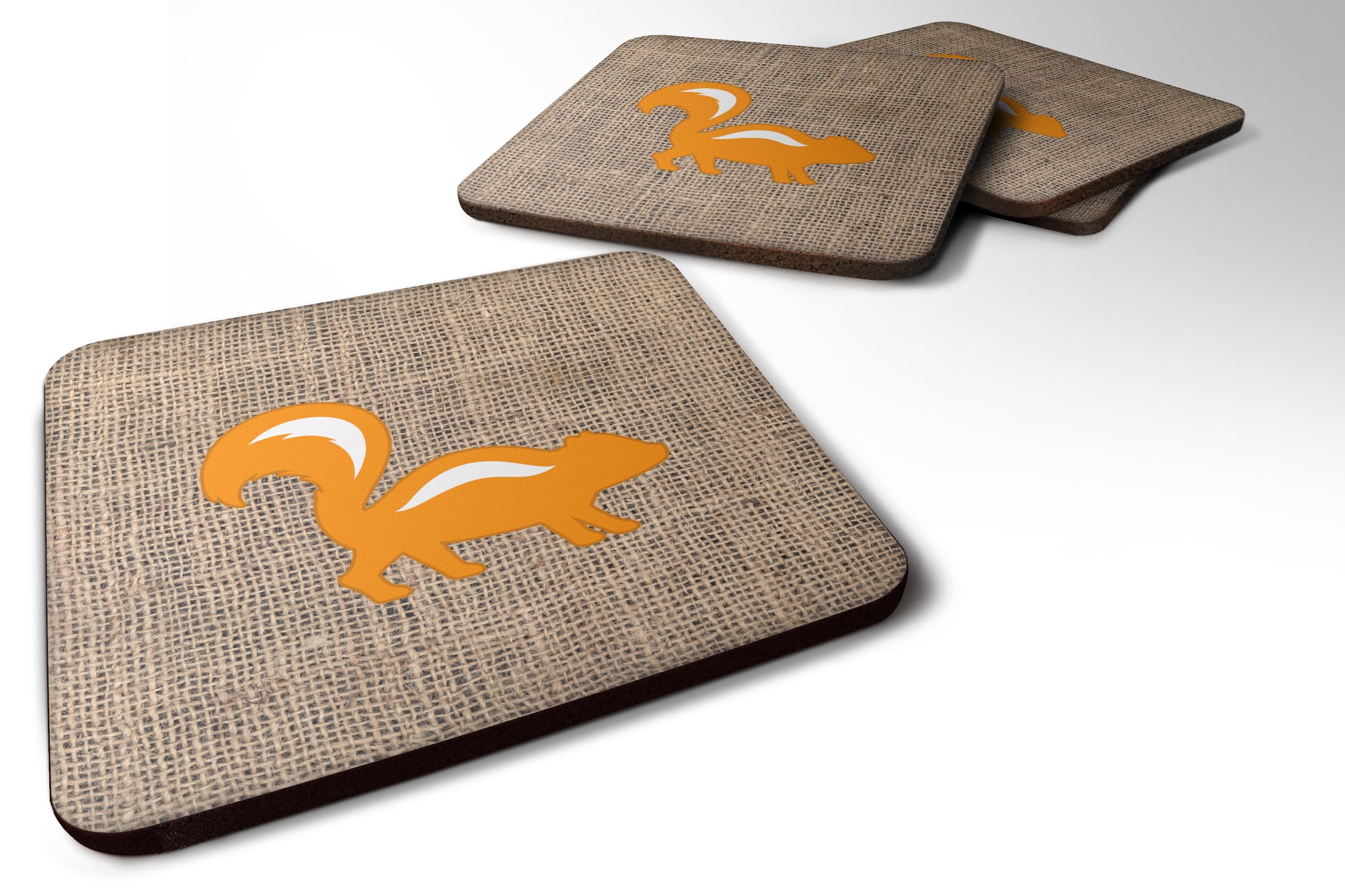 Set of 4 Skunk Burlap and Orange Foam Coasters - the-store.com