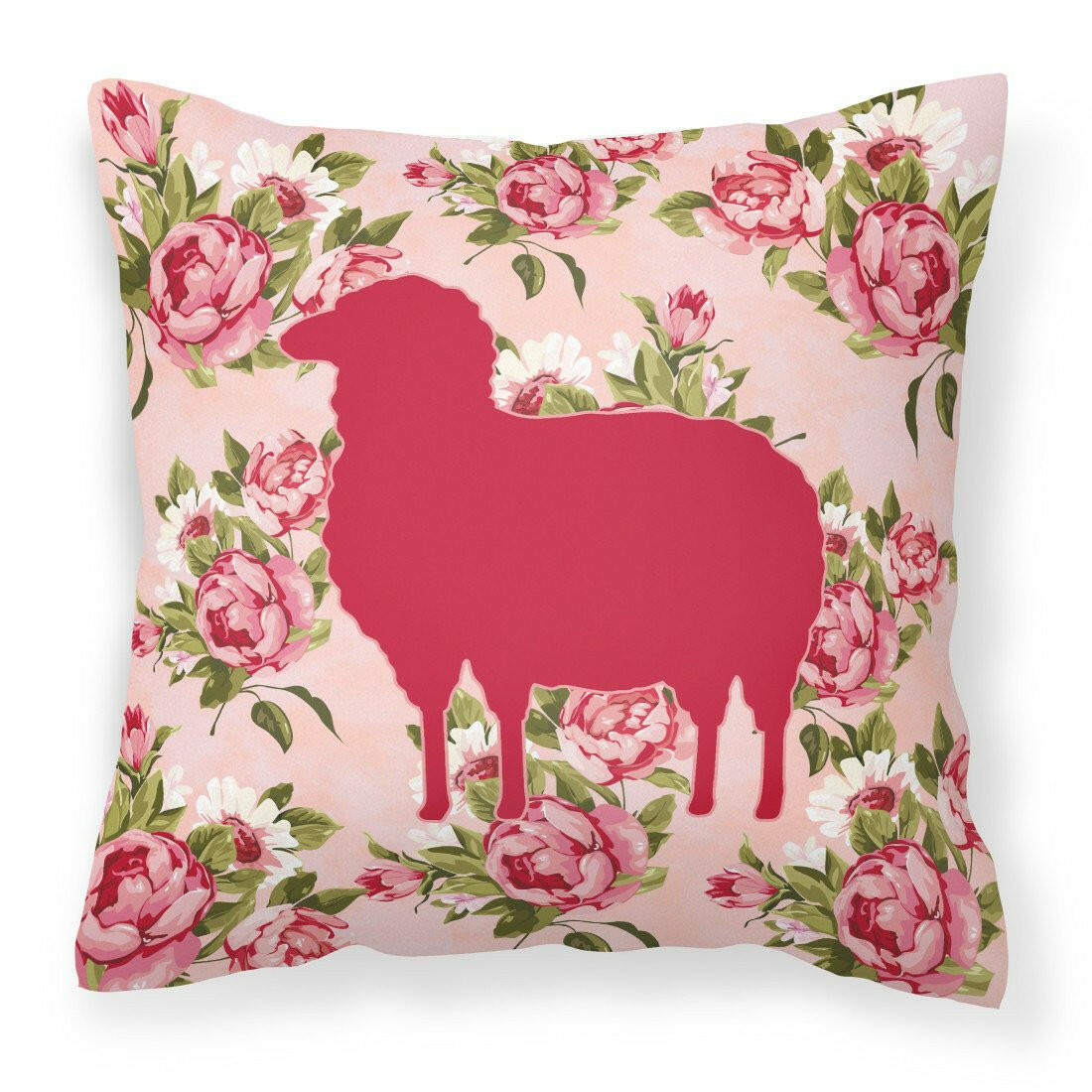 Sheep Shabby Chic Pink Roses  Fabric Decorative Pillow BB1126-RS-PK-PW1414 - the-store.com