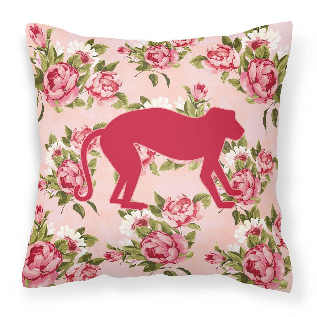 Monkey Shabby Chic Pink Roses  Fabric Decorative Pillow BB1128-RS-PK-PW1414 - the-store.com