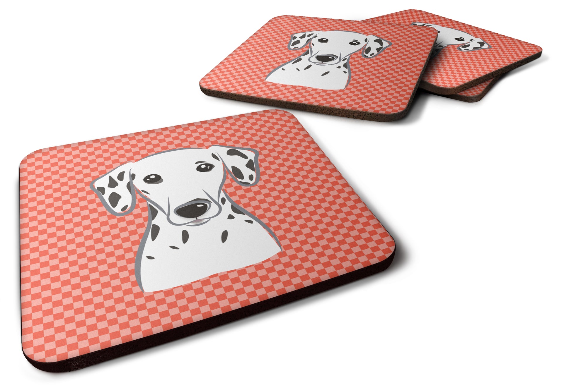 Set of 4 Red Checkered Dalmatian Foam Coasters BB1131FC - the-store.com
