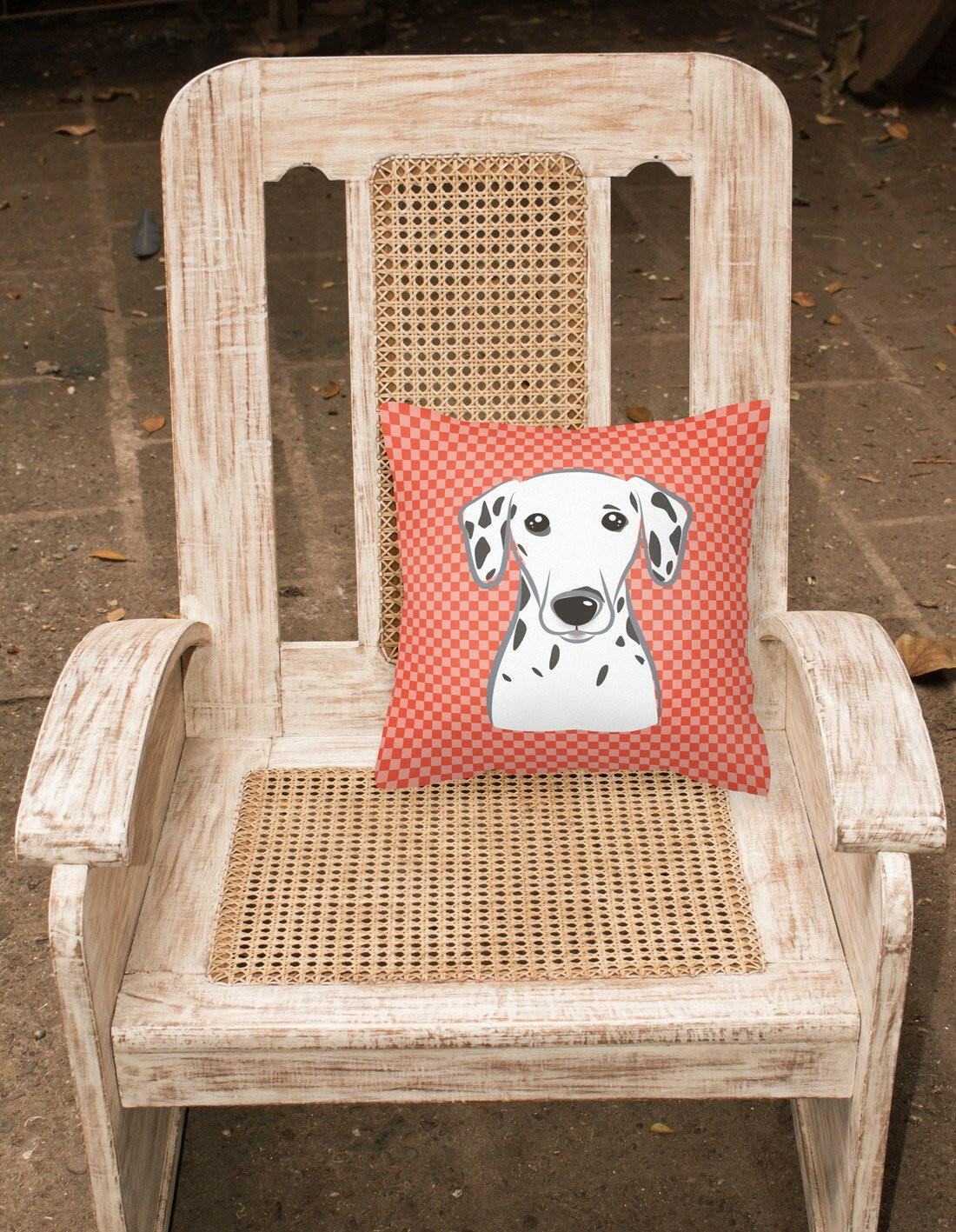 Red Checkered Dalmatian   Canvas Fabric Decorative Pillow BB1131PW1414 - the-store.com