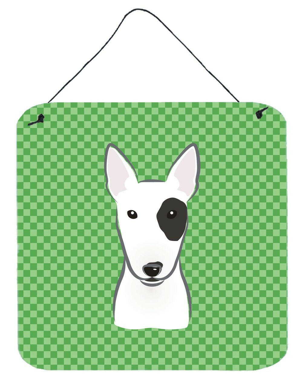 Green Checkered Bull Terrier Wall or Door Hanging Prints BB1132DS66 by Caroline&#39;s Treasures
