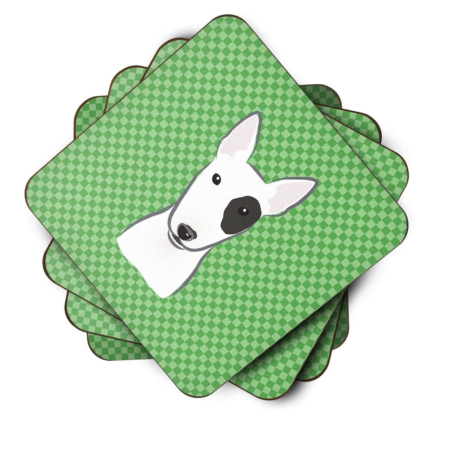 Set of 4 Green Checkered Bull Terrier Foam CoastersBB1132FC - the-store.com