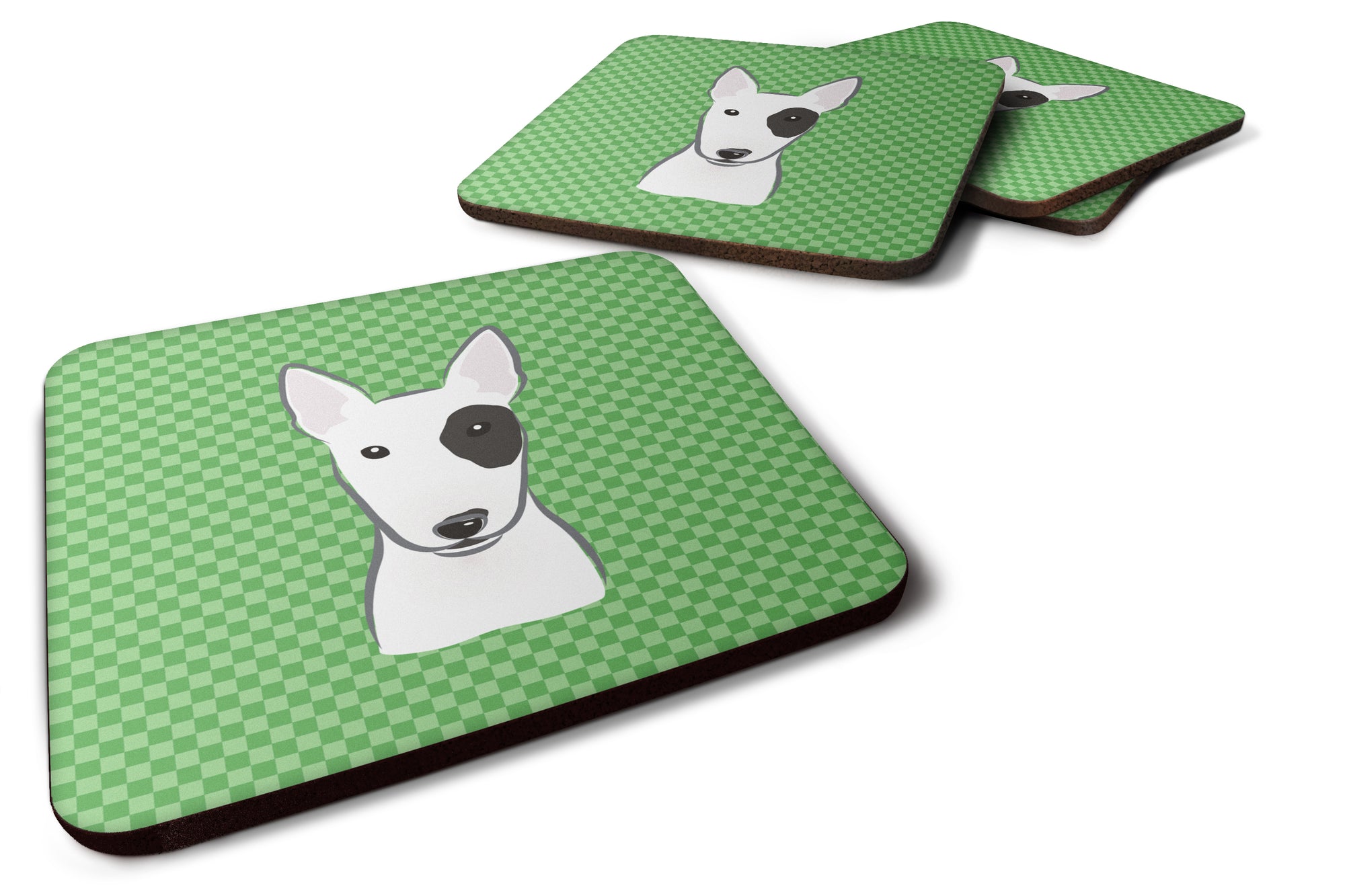 Set of 4 Green Checkered Bull Terrier Foam CoastersBB1132FC - the-store.com