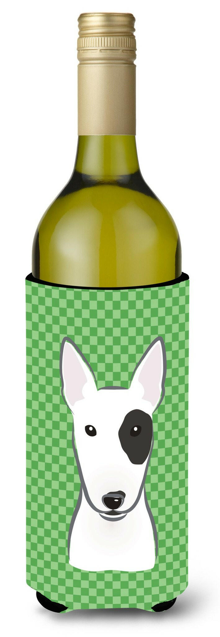 Green Checkered Bull Terrier Wine Bottle Beverage Insulator Hugger BB1132LITERK by Caroline's Treasures