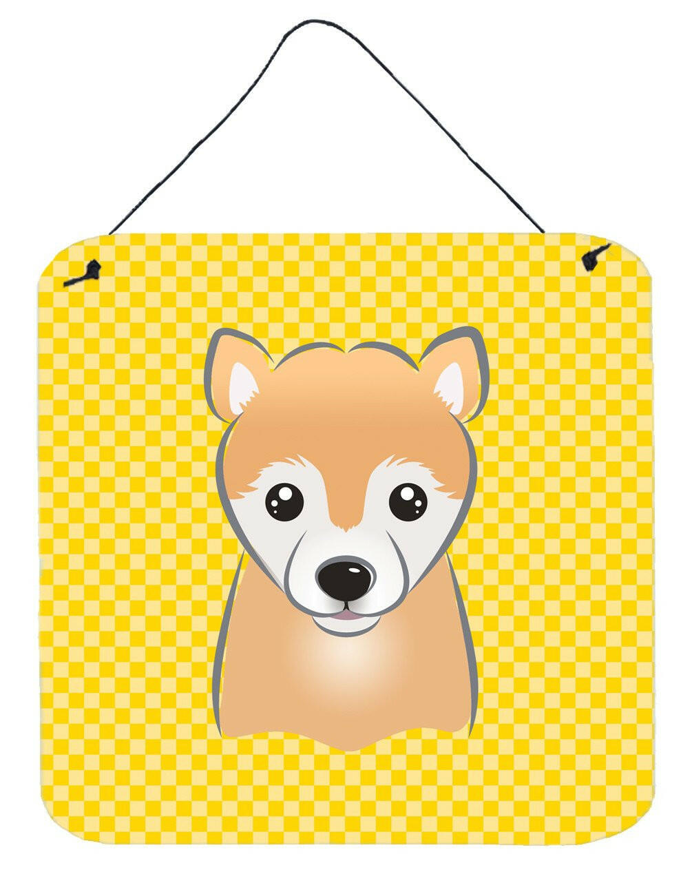 Yellow Checkered Shiba Inu Wall or Door Hanging Prints BB1133DS66 by Caroline&#39;s Treasures