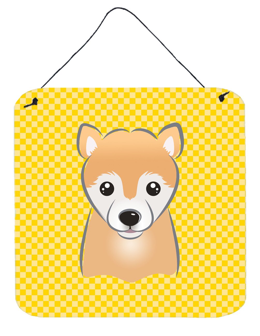 Yellow Checkered Shiba Inu Wall or Door Hanging Prints BB1133DS66 by Caroline's Treasures