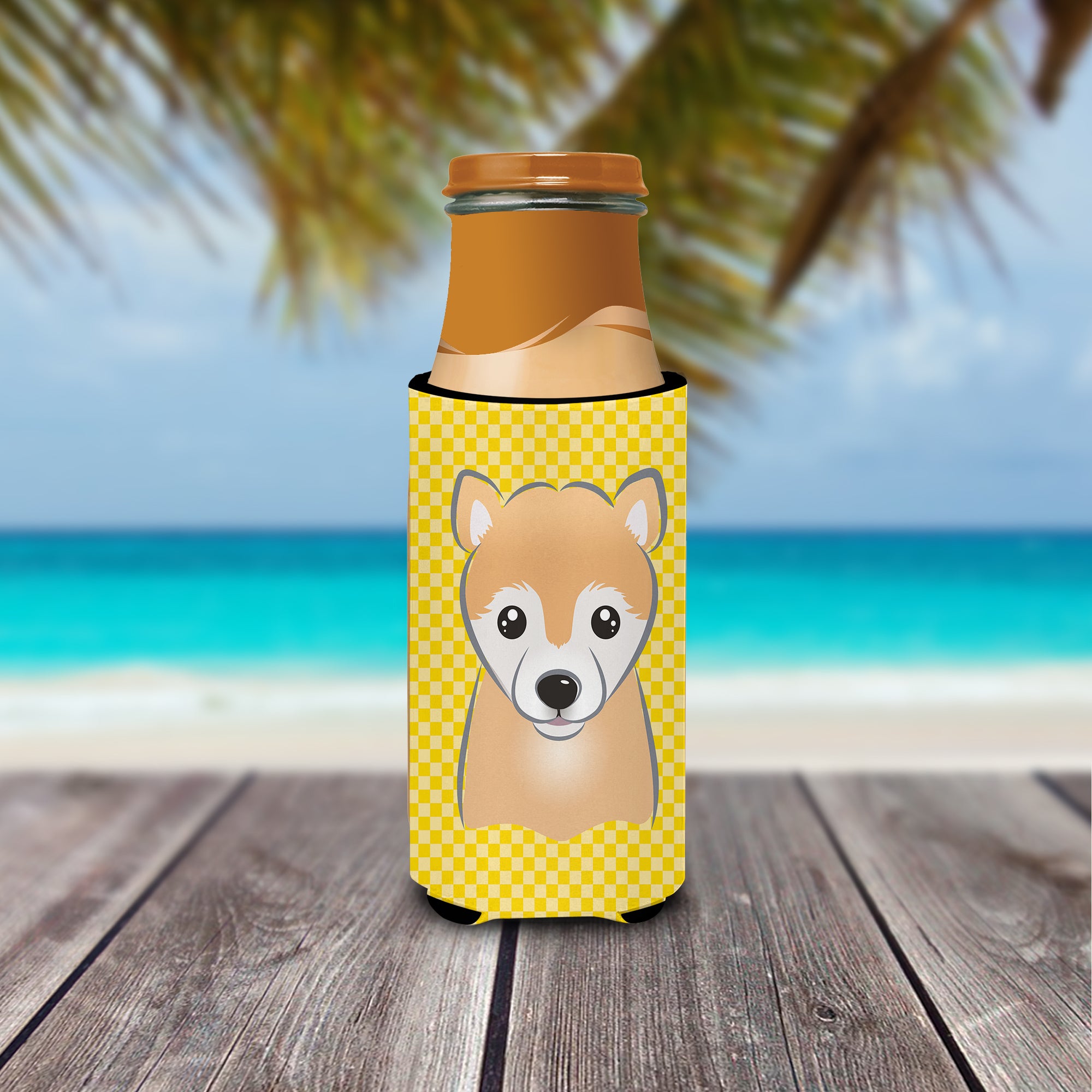 Yellow Checkered Shiba Inu Ultra Beverage Insulators for slim cans BB1133MUK.