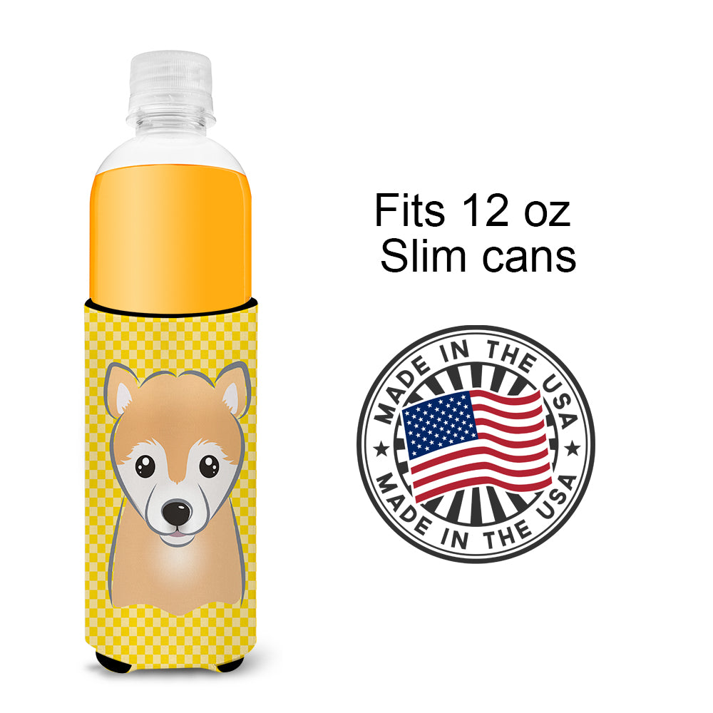 Yellow Checkered Shiba Inu Ultra Beverage Insulators for slim cans BB1133MUK