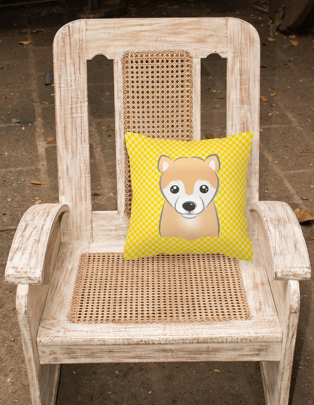 Yellow Checkered Shiba Inu   Canvas Fabric Decorative Pillow BB1133PW1414 - the-store.com