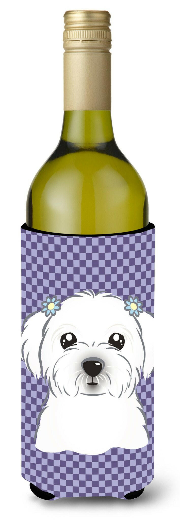 Purple Checkered Maltese Wine Bottle Beverage Insulator Hugger BB1134LITERK by Caroline's Treasures