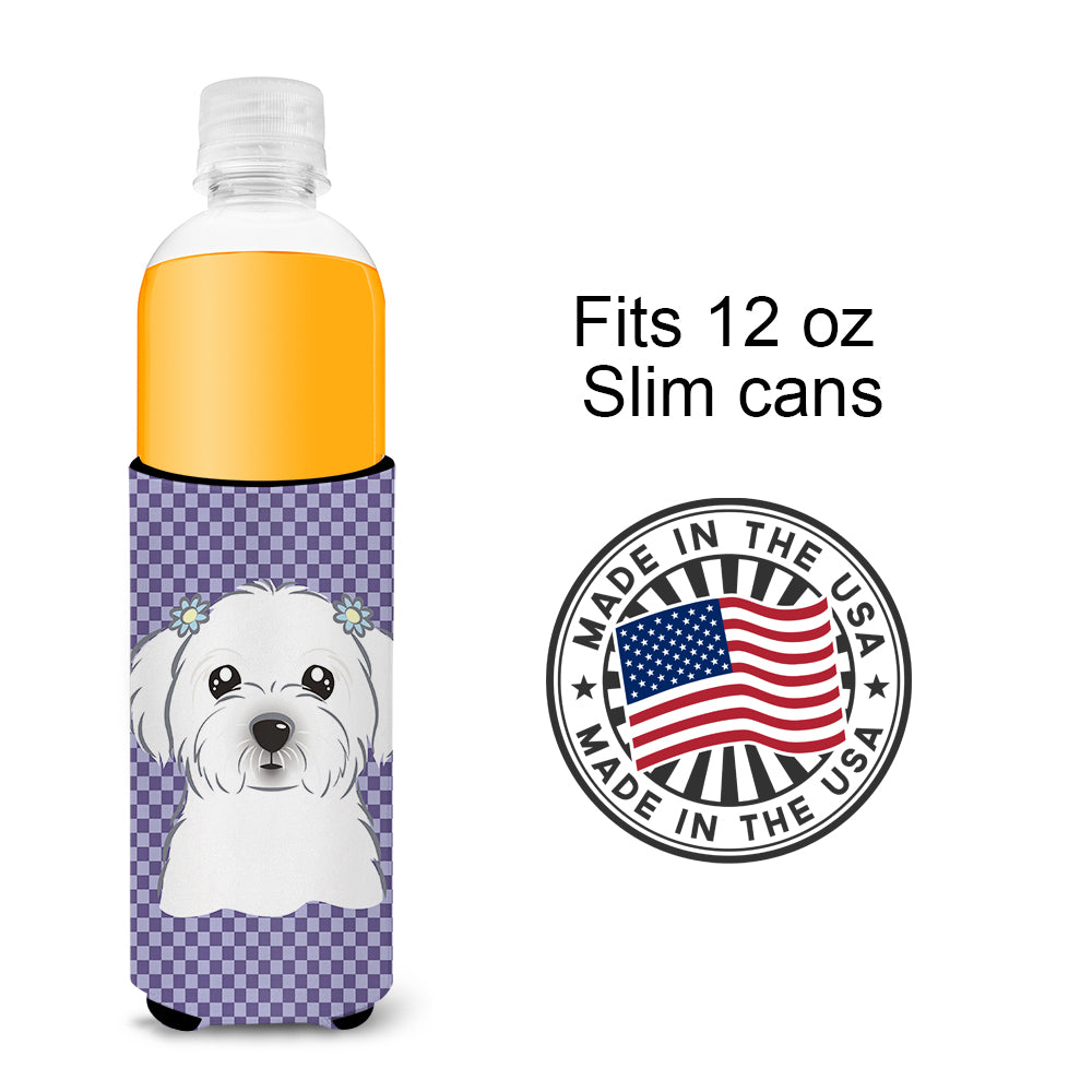Purple Checkered Maltese Ultra Beverage Insulators for slim cans BB1134MUK.