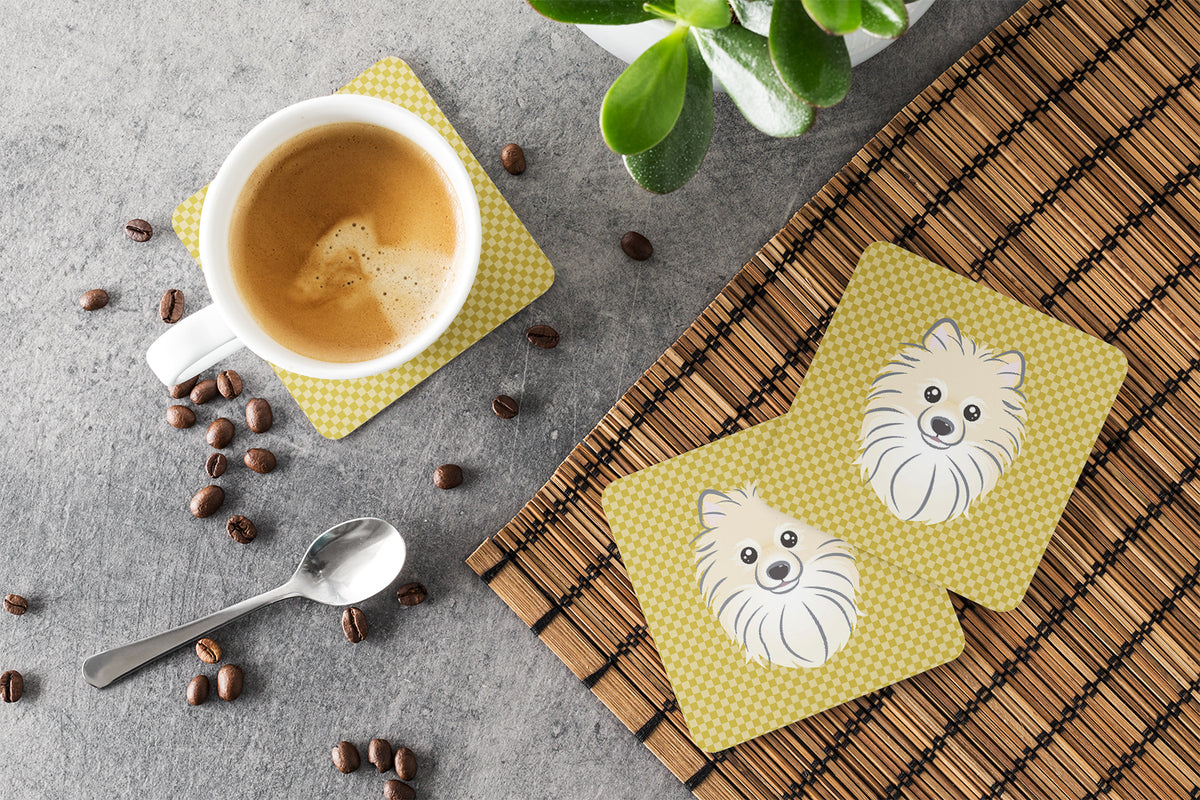 Caroline's Treasures Tan Checkered Pomeranian Coasters - Set of 4 Lightweight Foam, Absorbent Drink Coasters BB1135FC