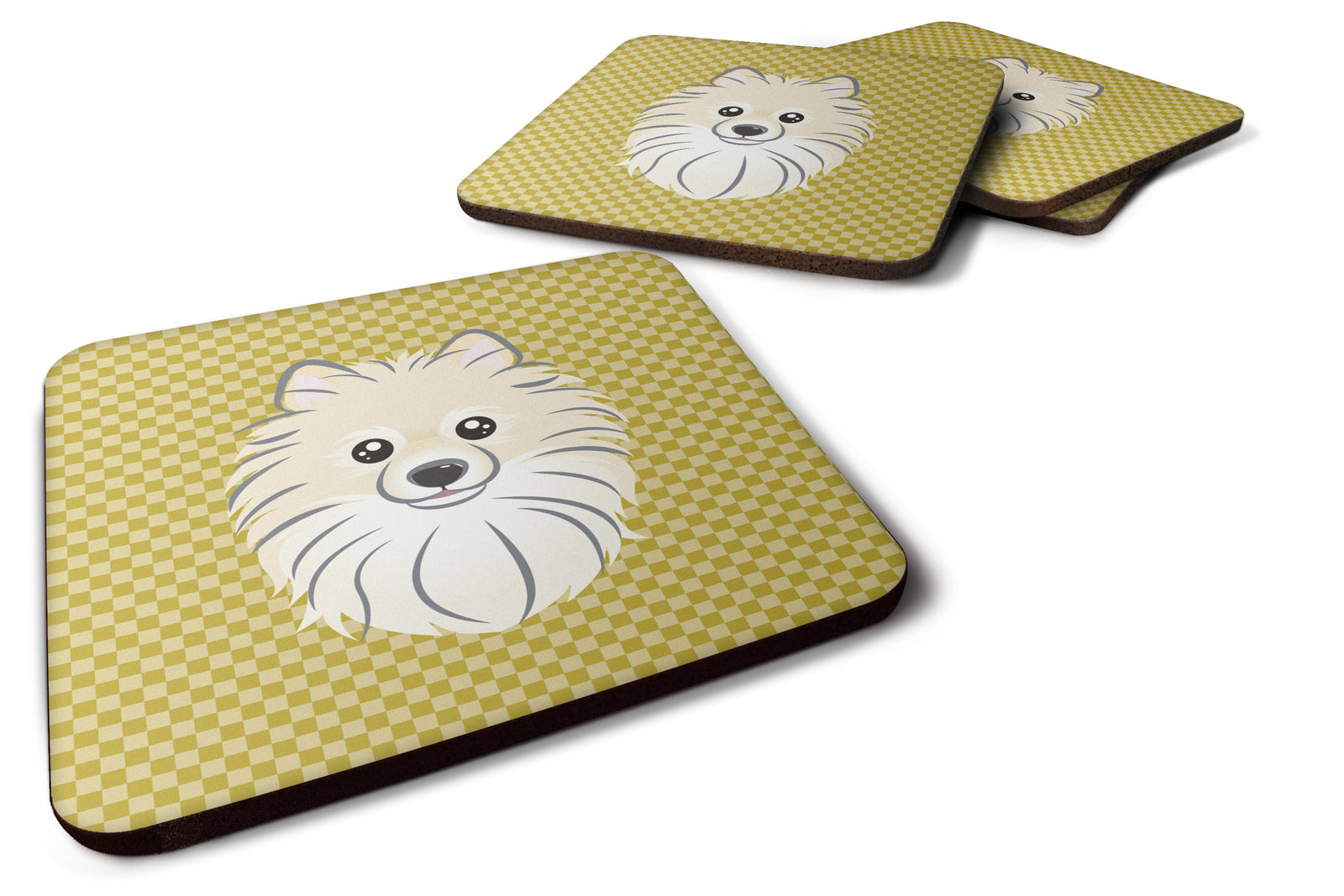 Caroline's Treasures Tan Checkered Pomeranian Coasters - Set of 4 Lightweight Foam, Absorbent Drink Coasters BB1135FC