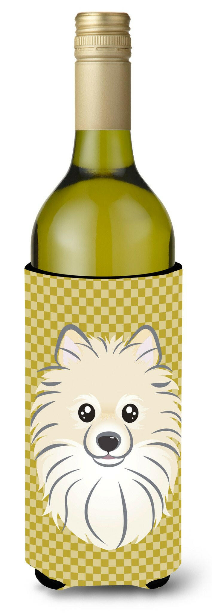 Tan Checkered Pomeranian Wine Bottle Beverage Insulator Hugger BB1135LITERK by Caroline&#39;s Treasures
