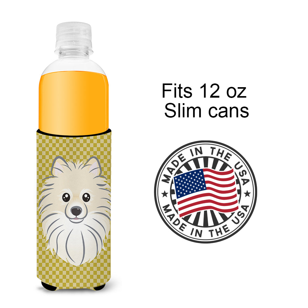 Tan Checkered Pomeranian Ultra Beverage Insulators for slim cans BB1135MUK.