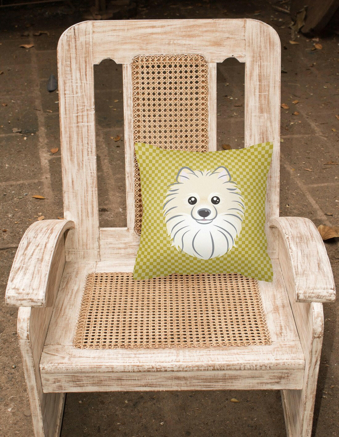 Tan Checkered Pomeranian   Canvas Fabric Decorative Pillow BB1135PW1414 - the-store.com