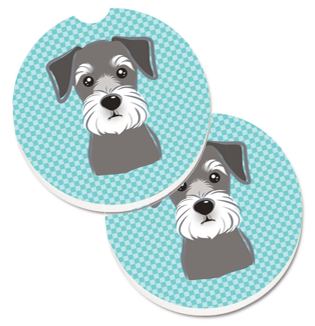 Blue Checkered Schnauzer Set of 2 Cup Holder Car Coasters BB1136CARC by Caroline's Treasures