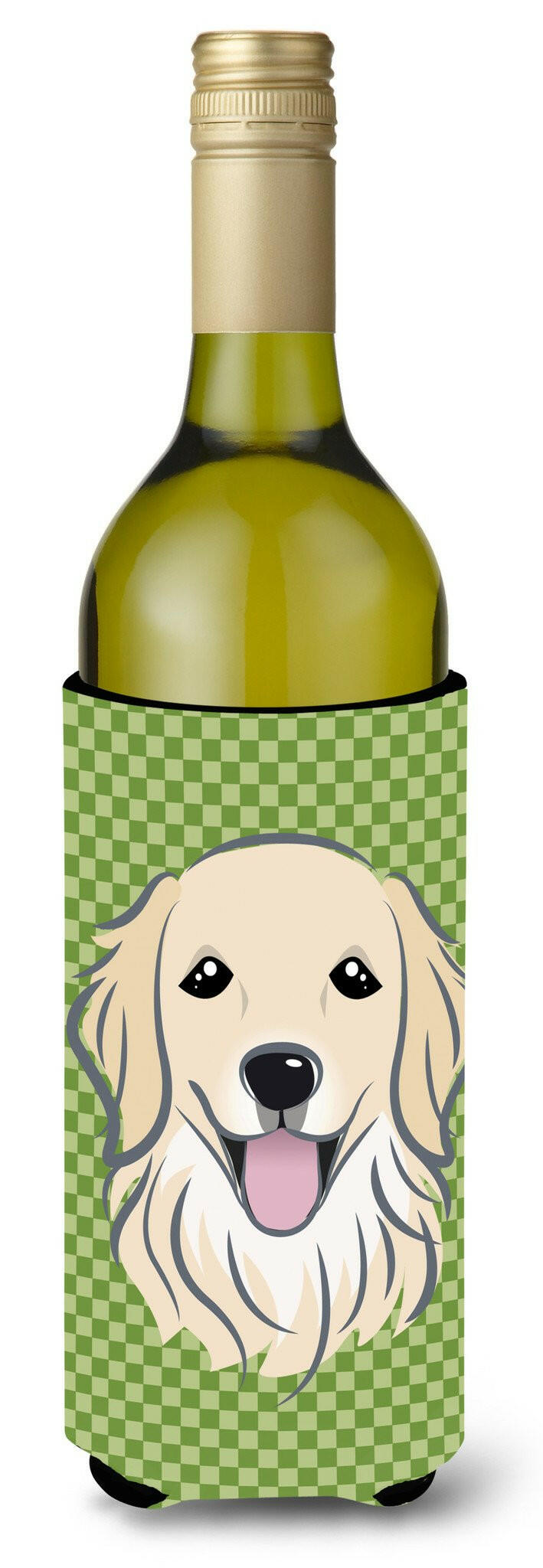 Green Checkered Golden Retriever Wine Bottle Beverage Insulator Hugger BB1137LITERK by Caroline&#39;s Treasures