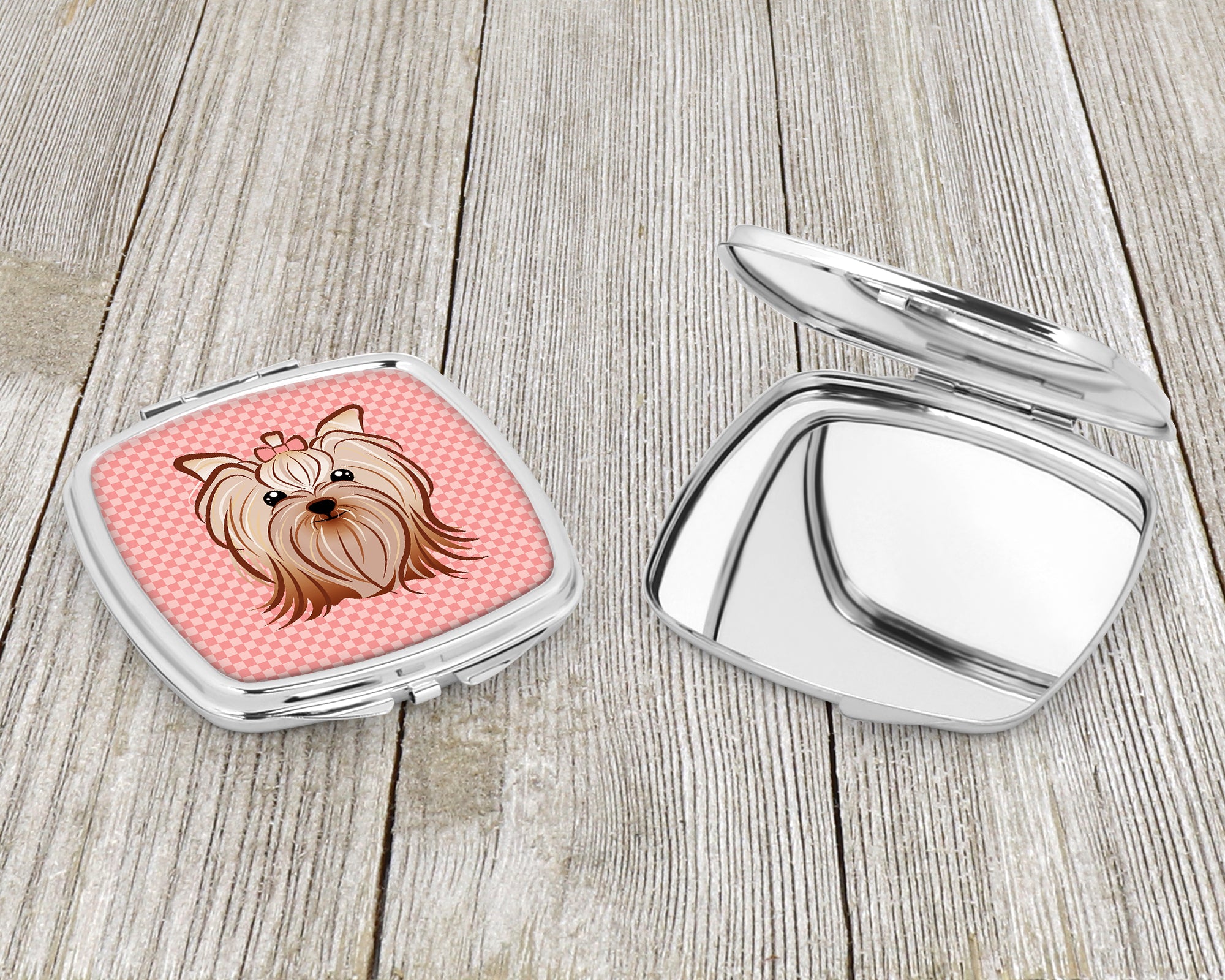 Pink Checkered Yorkie / Yorkshire Terrier Compact Mirror BB1138SCM