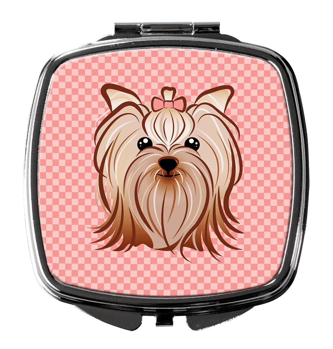 Pink Checkered Yorkie / Yorkshire Terrier Compact Mirror BB1138SCM  the-store.com.