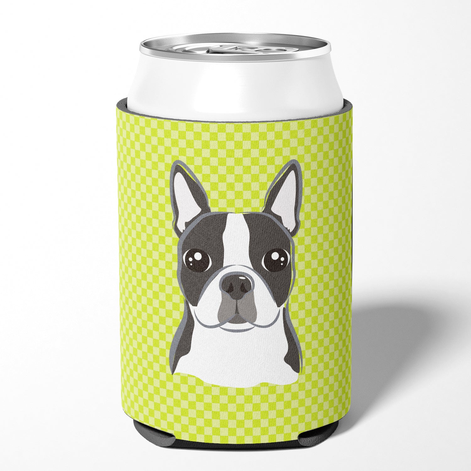 Lime Checkered Boston Terrier Can or Bottle Hugger BB1139CC