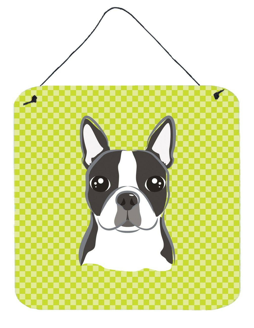 Lime Checkered Boston Terrier Wall or Door Hanging Prints BB1139DS66 by Caroline's Treasures