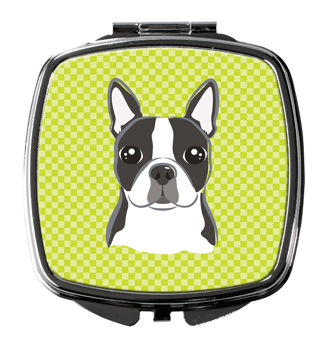 Lime Checkered Boston Terrier Compact Mirror BB1139SCM  the-store.com.