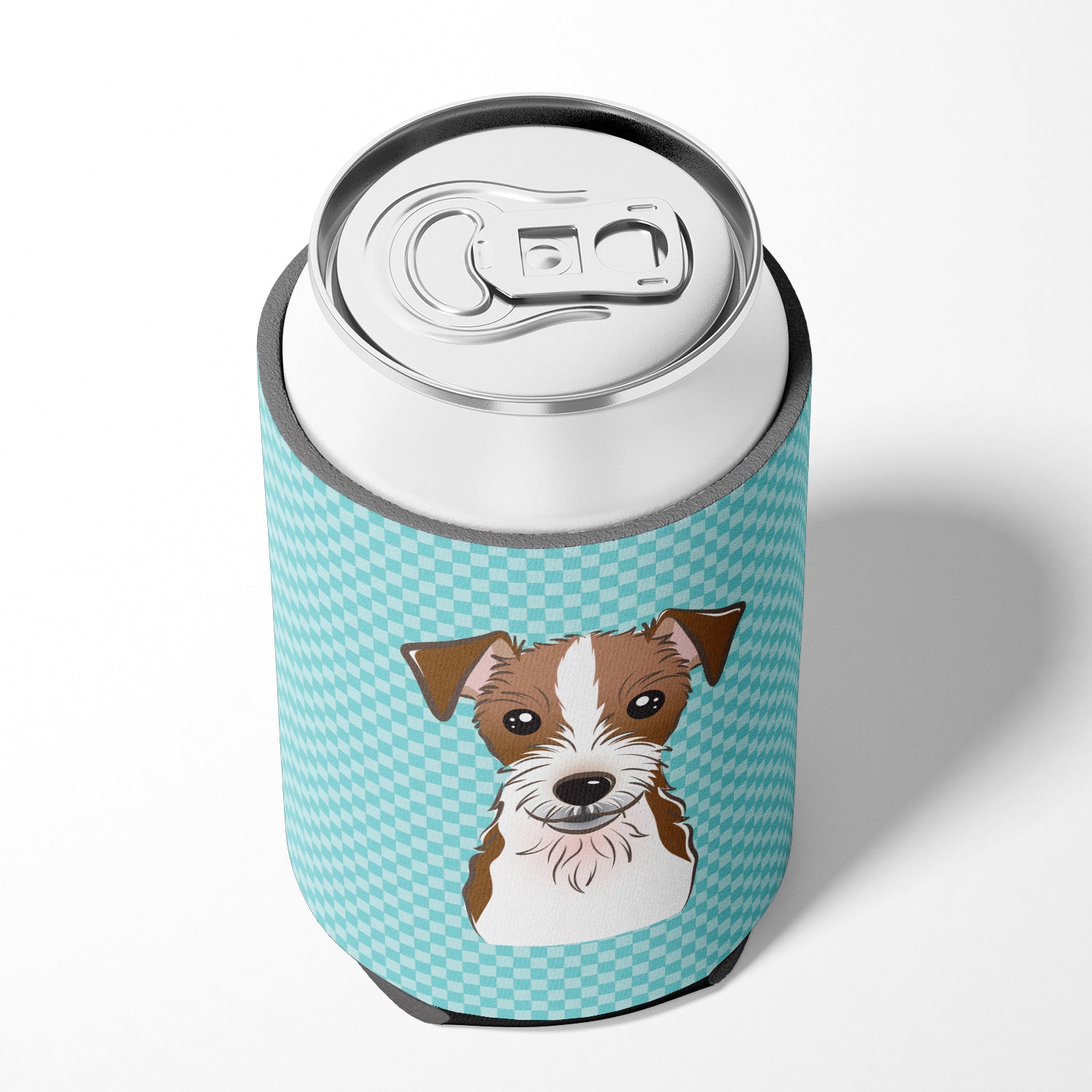 Checkerboard Blue Jack Russell Terrier Can or Bottle Hugger BB1140CC