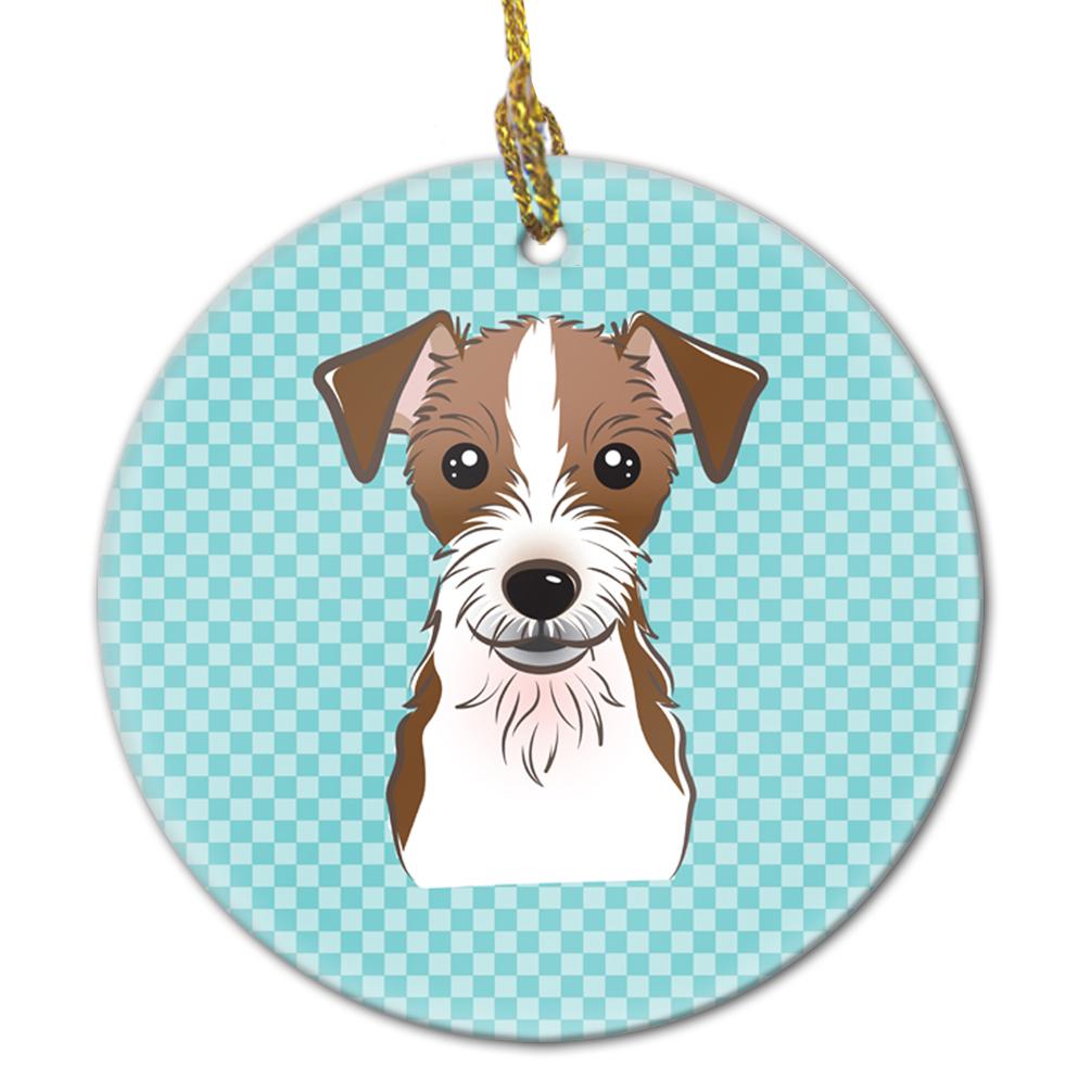 Checkerboard Blue Jack Russell Terrier Ceramic Ornament BB1140CO1 by Caroline&#39;s Treasures