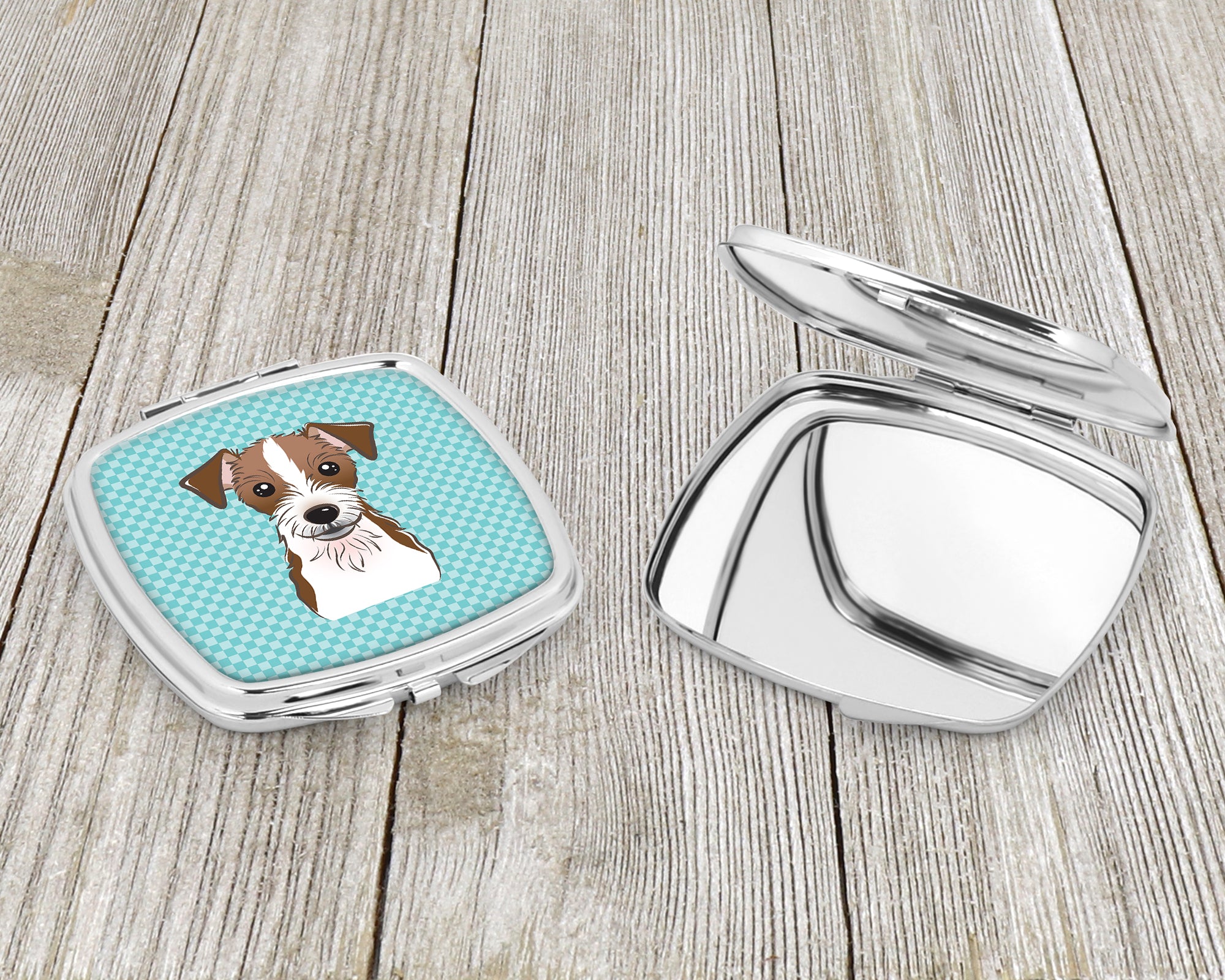 Checkerboard Blue Jack Russell Terrier Compact Mirror BB1140SCM  the-store.com.