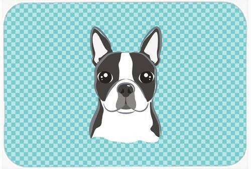Checkerboard Blue Boston Terrier Mouse Pad, Hot Pad or Trivet BB1141MP by Caroline&#39;s Treasures