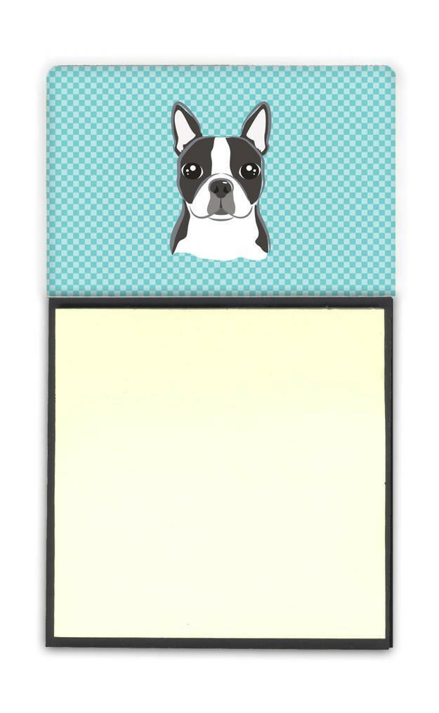 Checkerboard Blue Boston Terrier Refiillable Sticky Note Holder or Postit Note Dispenser BB1141SN by Caroline&#39;s Treasures