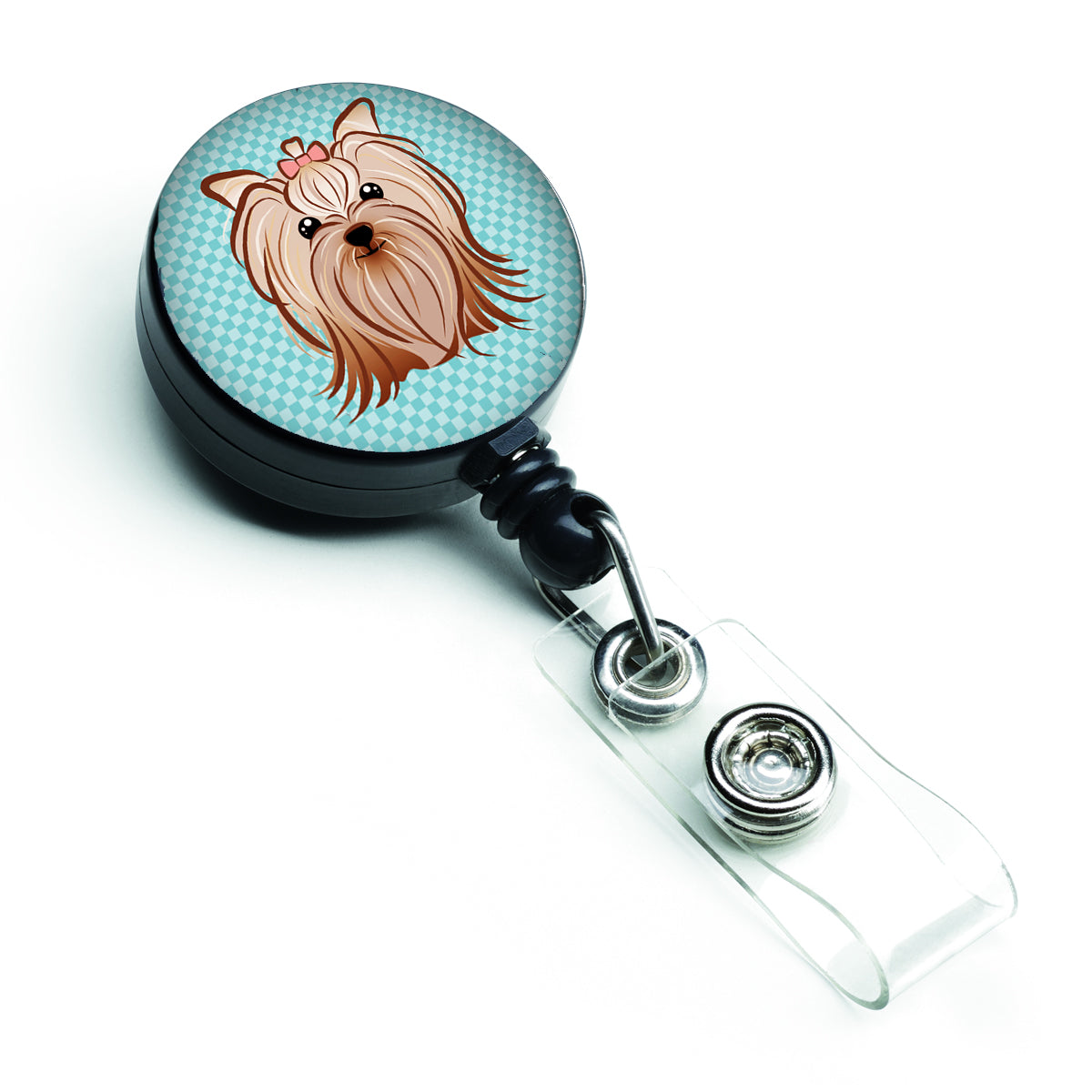 Checkerboard Blue Yorkie Yorkshire Terrier Retractable Badge Reel BB1142BR
