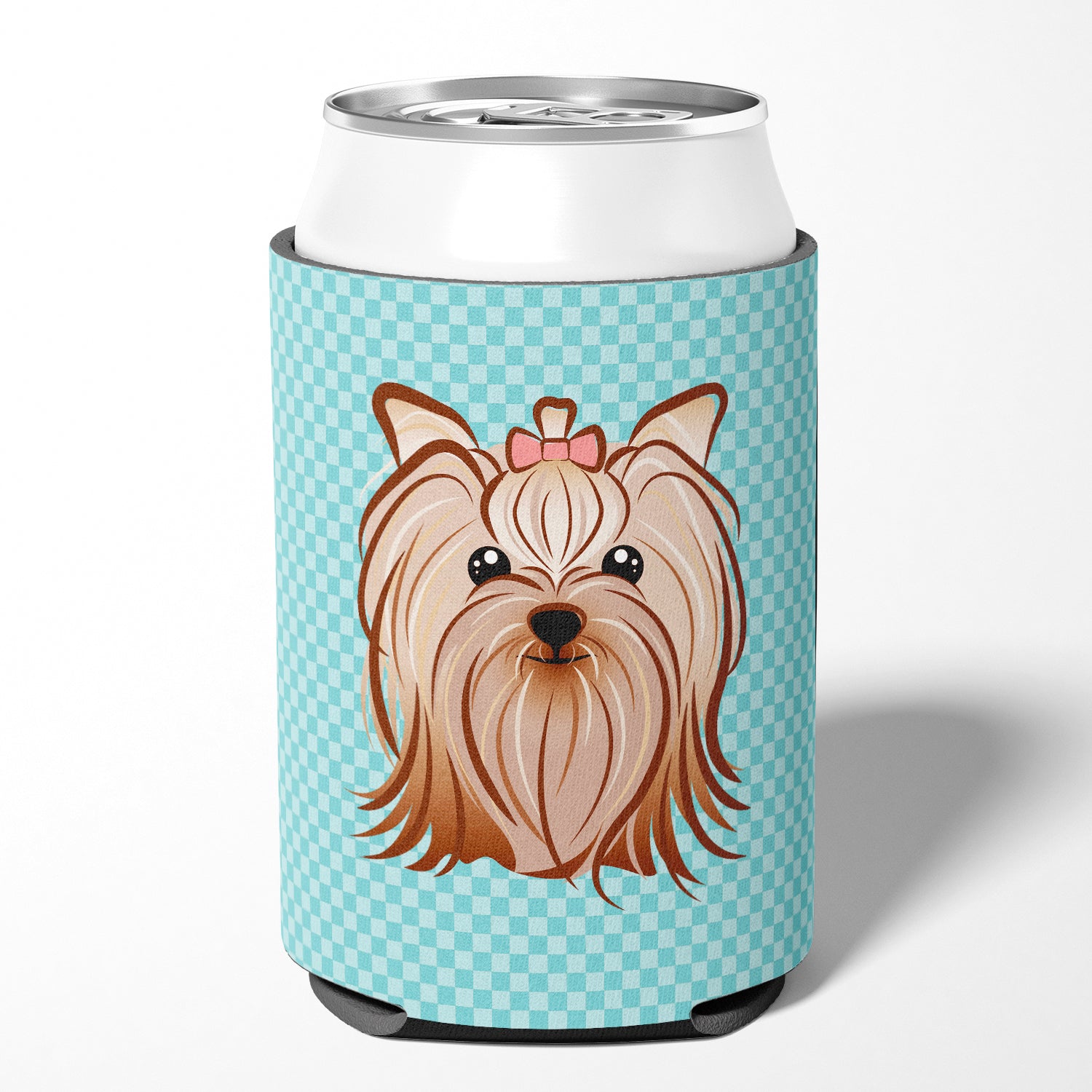 Checkerboard Blue Yorkie Yorkshire Terrier Can or Bottle Hugger BB1142CC