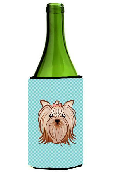 Checkerboard Blue Yorkie Yorkshire Terrier Wine Bottle Beverage Insulator Hugger by Caroline&#39;s Treasures
