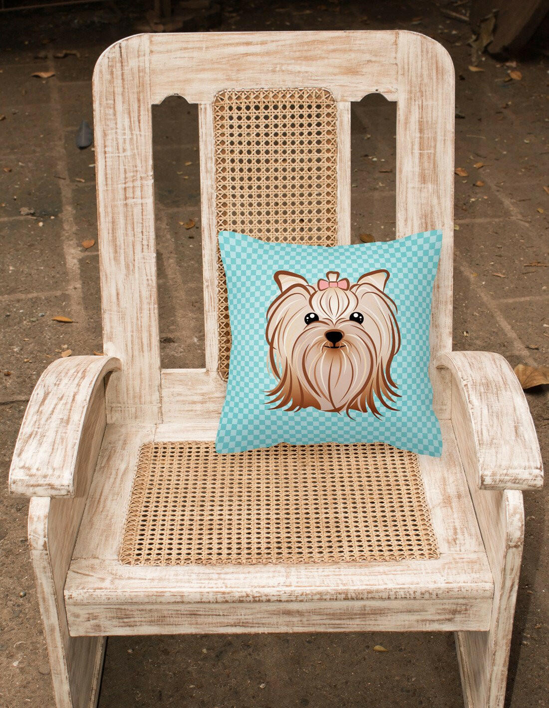 Checkerboard Blue Yorkie Yorkshire Terrier Canvas Fabric Decorative Pillow BB1142PW1414 - the-store.com