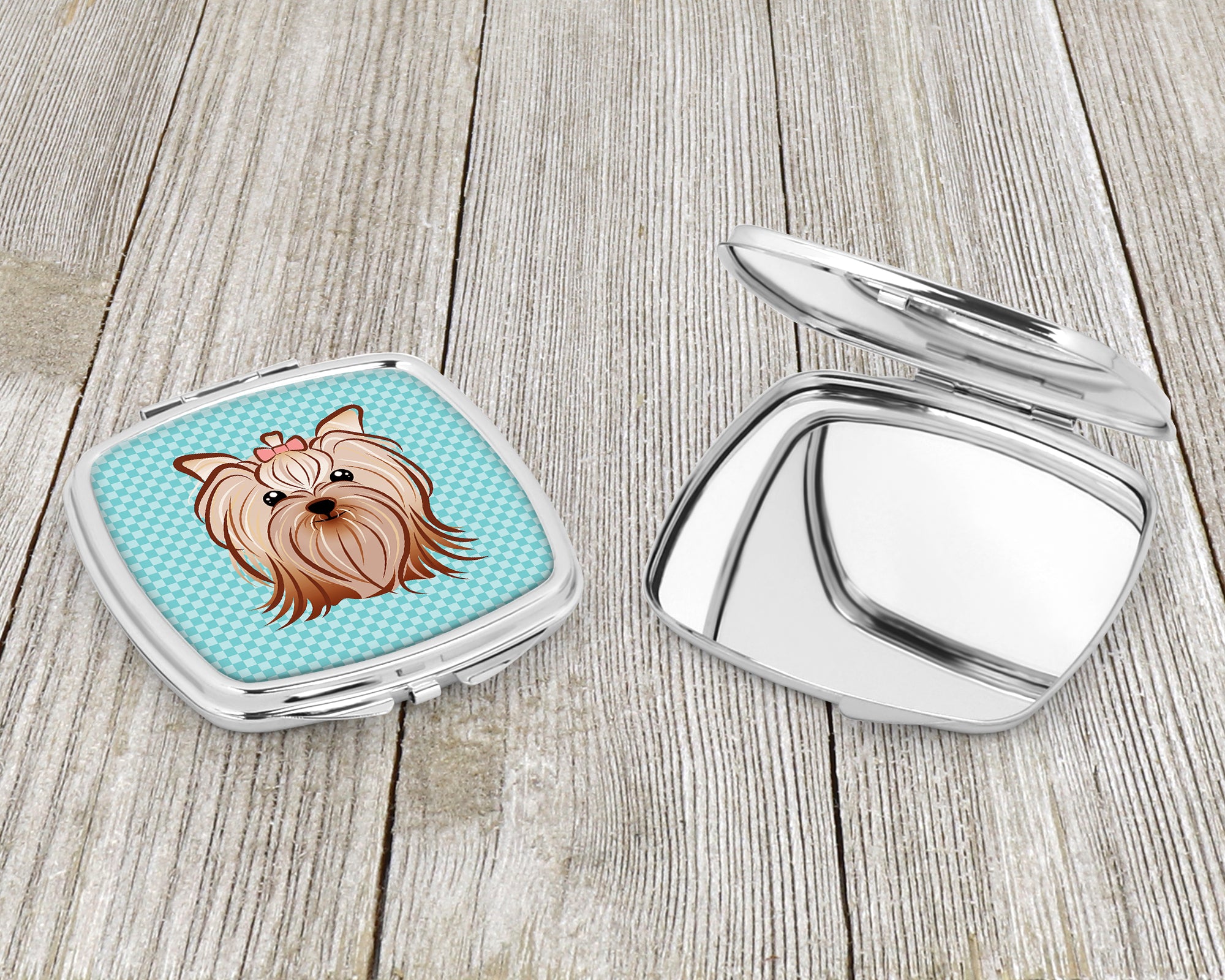Checkerboard Blue Yorkie Yorkishire Terrier Compact Mirror BB1142SCM  the-store.com.